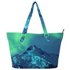 Aurora Borealis Sky Winter Snow Mountains Night Full Print Shoulder Bag by B30l