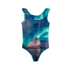 Amazing Aurora Borealis Colors Kids  Frill Swimsuit by B30l