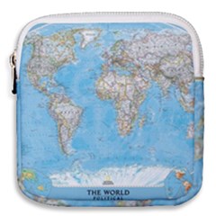 Blue White And Green World Map National Geographic Mini Square Pouch by B30l