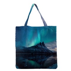 Aurora Borealis Mountain Reflection Grocery Tote Bag by B30l