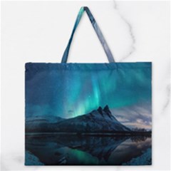 Aurora Borealis Mountain Reflection Zipper Large Tote Bag by B30l