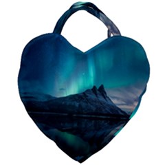 Aurora Borealis Mountain Reflection Giant Heart Shaped Tote by B30l