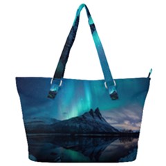 Aurora Borealis Mountain Reflection Full Print Shoulder Bag by B30l