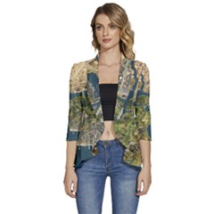 Map Illustration Gta Women s 3/4 Sleeve Ruffle Edge Open Front Jacket by B30l