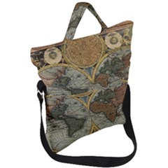 Vintage World Map Travel Geography Fold Over Handle Tote Bag by B30l