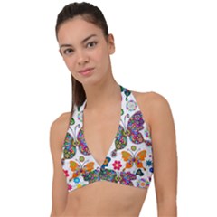 Butterflies Abstract Colorful Floral Flowers Vector Halter Plunge Bikini Top by B30l