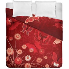 Four Red Butterflies With Flower Illustration Butterfly Flowers Duvet Cover Double Side (california King Size) by B30l