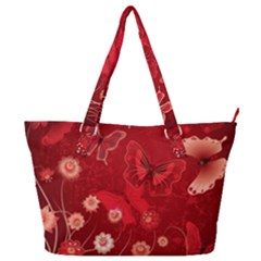 Four Red Butterflies With Flower Illustration Butterfly Flowers Full Print Shoulder Bag by B30l