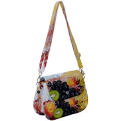 Variety Of Fruit Water Berry Food Splash Kiwi Grape Saddle Handbag by B30l