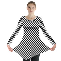 Black And White Checkerboard Background Board Checker Long Sleeve Tunic  by Cowasu