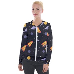 Cosmos Rockets Spaceships Ufos Velvet Zip Up Jacket by Cowasu