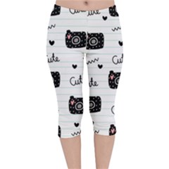 Cute Cameras Doodles Hand Drawn Velvet Capri Leggings  by Cowasu