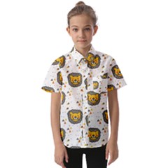 Lion Heads Pattern Design Doodle Kids  Short Sleeve Shirt by Cowasu