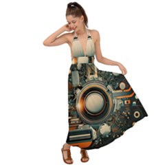 Illustrations Technology Robot Internet Processor Backless Maxi Beach Dress by Cowasu