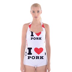 I Love Pork  Boyleg Halter Swimsuit  by ilovewhateva