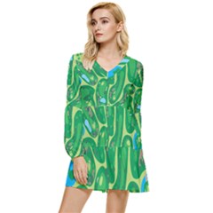 Golf Course Par Golf Course Green Tiered Long Sleeve Mini Dress by Cowasu