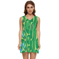 Golf Course Par Golf Course Green Tiered Sleeveless Mini Dress by Cowasu