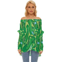 Golf Course Par Golf Course Green Off Shoulder Chiffon Pocket Shirt by Cowasu