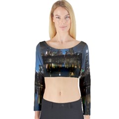 New York Night Central Park Skyscrapers Skyline Long Sleeve Crop Top by Cowasu