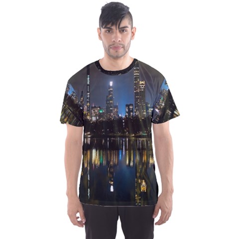 New York Night Central Park Skyscrapers Skyline Men s Sport Mesh Tee by Cowasu