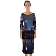 New York Night Central Park Skyscrapers Skyline Quarter Sleeve Midi Bodycon Dress by Cowasu