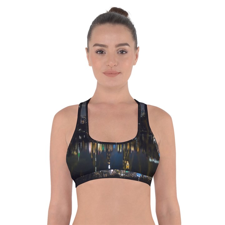 New York Night Central Park Skyscrapers Skyline Cross Back Sports Bra