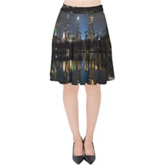 New York Night Central Park Skyscrapers Skyline Velvet High Waist Skirt by Cowasu