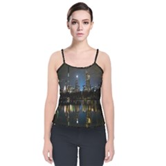 New York Night Central Park Skyscrapers Skyline Velvet Spaghetti Strap Top by Cowasu