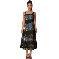 New York Night Central Park Skyscrapers Skyline Square Neckline Tiered Midi Dress by Cowasu