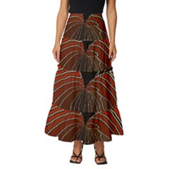 Red Gold Black Voracious Plant Leaf Tiered Ruffle Maxi Skirt by Bangk1t