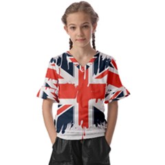 Union Jack England Uk United Kingdom London Kids  V-neck Horn Sleeve Blouse by Bangk1t