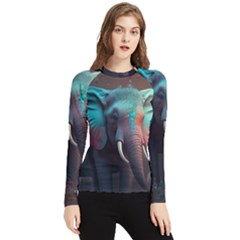 Elephant Tusks Trunk Wildlife Africa Women s Long Sleeve Rash Guard by Ndabl3x