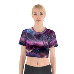 Landscape Painting Purple Tree Cotton Crop Top by Ndabl3x