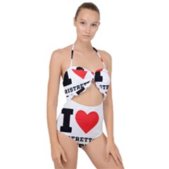 I Love Ristretto Coffee Scallop Top Cut Out Swimsuit by ilovewhateva