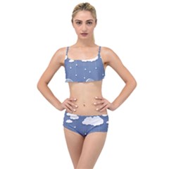 Blue Clouds Rain Raindrops Weather Sky Raining Layered Top Bikini Set by Wav3s