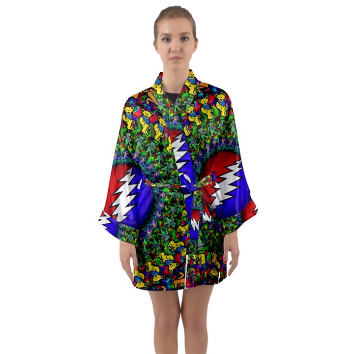 Grateful Dead Pattern Long Sleeve Satin Kimono