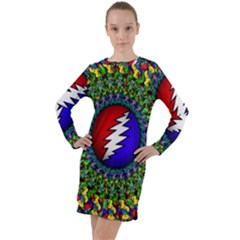 Grateful Dead Pattern Long Sleeve Hoodie Dress by Wav3s