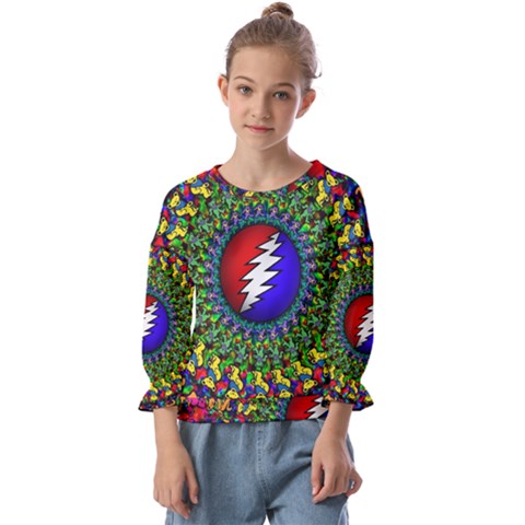 Grateful Dead Pattern Kids  Cuff Sleeve Top by Wav3s