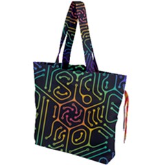 Circuit Hexagonal Geometric Pattern Background Pattern Drawstring Tote Bag by Wav3s