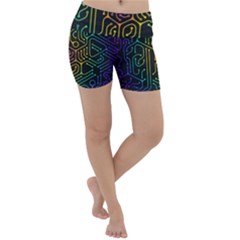 Circuit Hexagonal Geometric Pattern Background Pattern Lightweight Velour Yoga Shorts by Wav3s