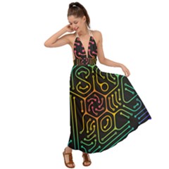 Circuit Hexagonal Geometric Pattern Background Pattern Backless Maxi Beach Dress by Wav3s