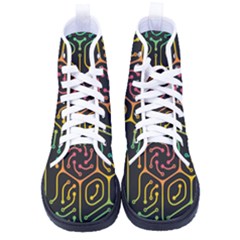 Circuit Hexagonal Geometric Pattern Background Pattern Men s High-top Canvas Sneakers by Wav3s