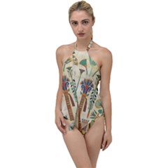 Egyptian Paper Papyrus Hieroglyphs Go With The Flow One Piece Swimsuit by Wav3s