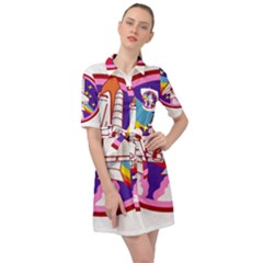 Badge-patch-pink-rainbow-rocket Belted Shirt Dress by Wav3s