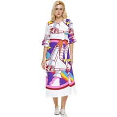 Badge-patch-pink-rainbow-rocket Double Cuff Midi Dress by Wav3s