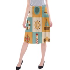 Nautical-elements-collection Midi Beach Skirt by Wav3s