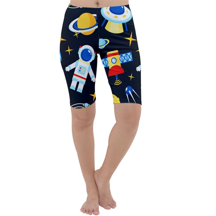 Space Seamless Pattern Cropped Leggings 