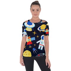 Space Seamless Pattern Shoulder Cut Out Short Sleeve Top by Wav3s