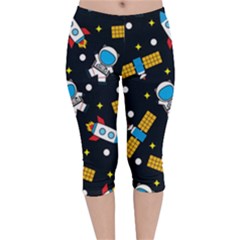 Seamless-adventure-space-vector-pattern-background Velvet Capri Leggings  by Wav3s