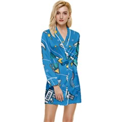 About-space-seamless-pattern Long Sleeve Satin Robe by Wav3s